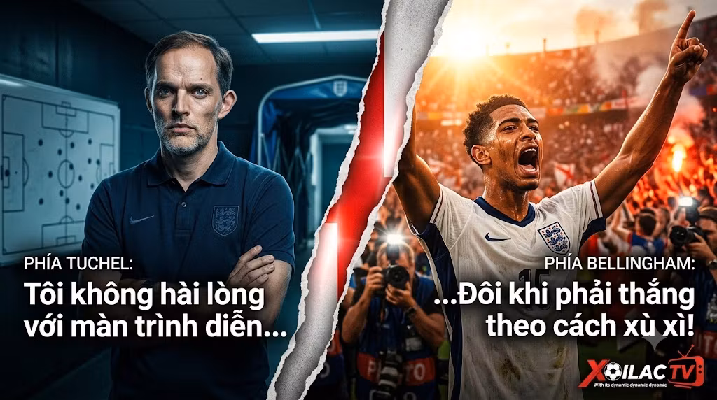 Sự đối lập quan điểm và màn khẩu chiến nảy lửa giữa HLV Thomas Tuchel và tiền vệ Jude Bellingham sau trận tứ kết, góc nhìn từ nền tảng Xoilac TV.